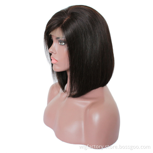 Ready to ship 10" 12" 4x4 lace bob closure wig, virgin hair indian short cut bob wig with side bangs